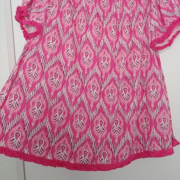 Crown & Ivy Modal Pink Ikat Off The Shoulder Fringe Hem Top 2X Vacation - Picture 6 of 12